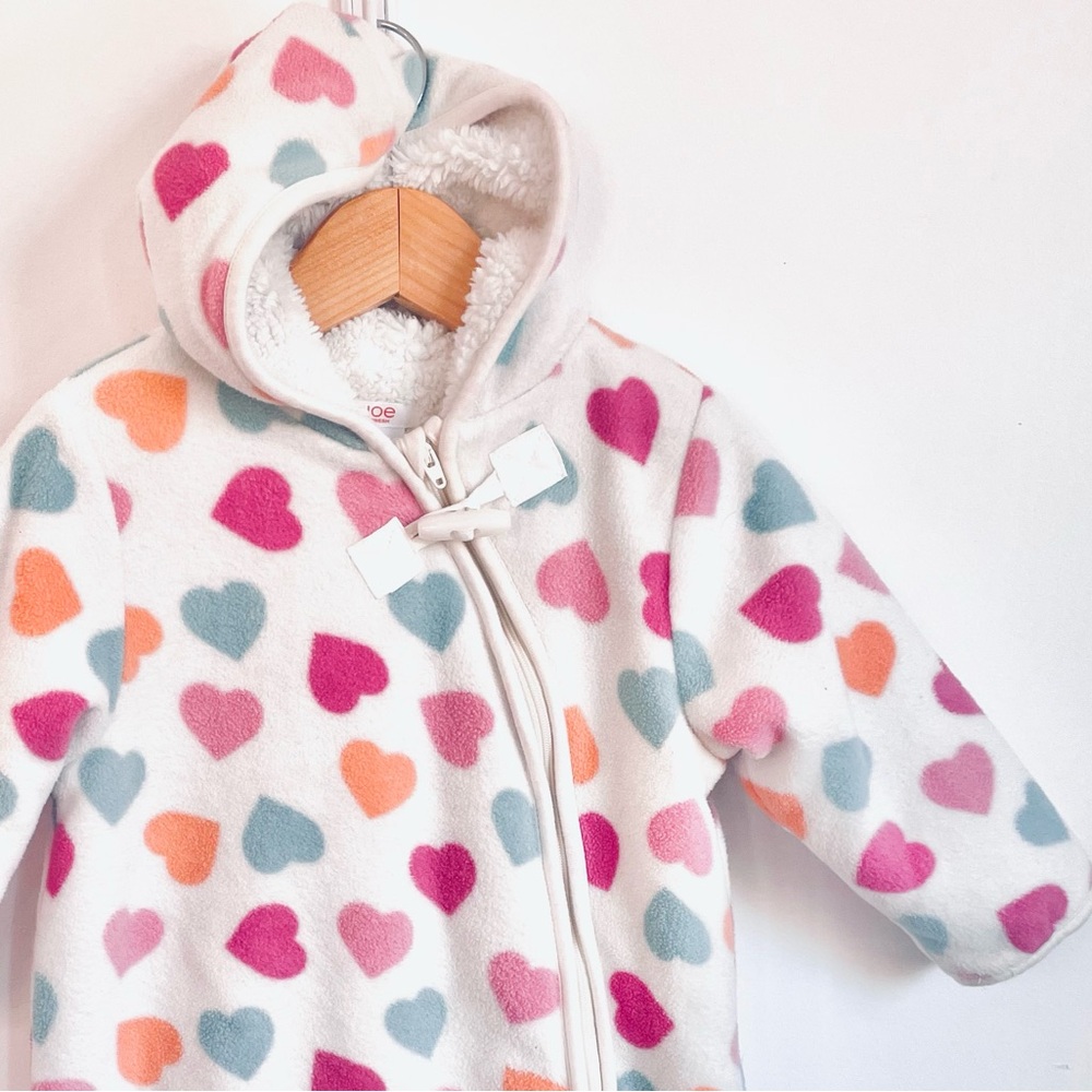 🩷 Like New Sherpa Thick Winter Footie Bunting Suit Snowsuit, 🩷🩵🧡 Hearts, Girl